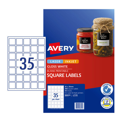 Avery Labels Sq Gls Wht L7119 Packet of 350