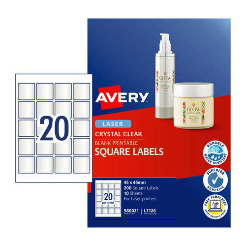 Avery Laser Labels Sq L7126 20Up Packet of 20