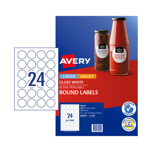 Avery Labels Gls Rd L7147 40mm Packet of 240