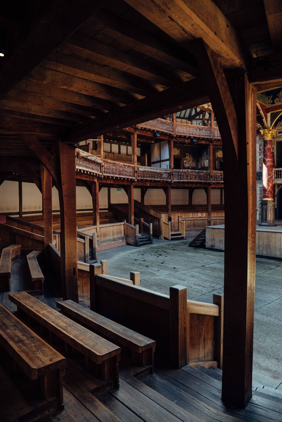 The view of an outdoor stage from a seat