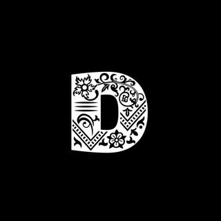 Stylised white letter 'D' on a black background