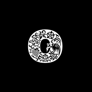 Stylised white letter 'O' on a black background